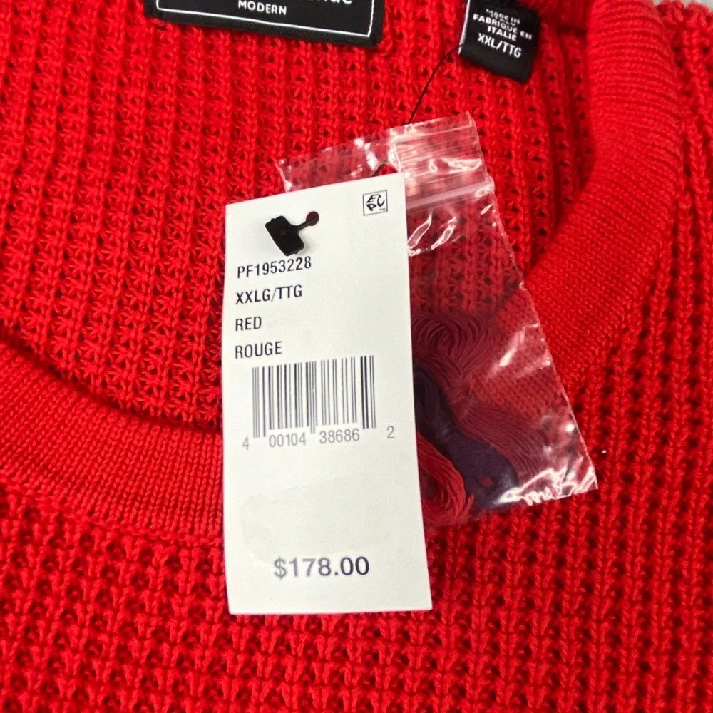 Saks Fifth Avenue Mens XXL Red Burgundy Ombre Waffle Knit Cotton Sweater Italy